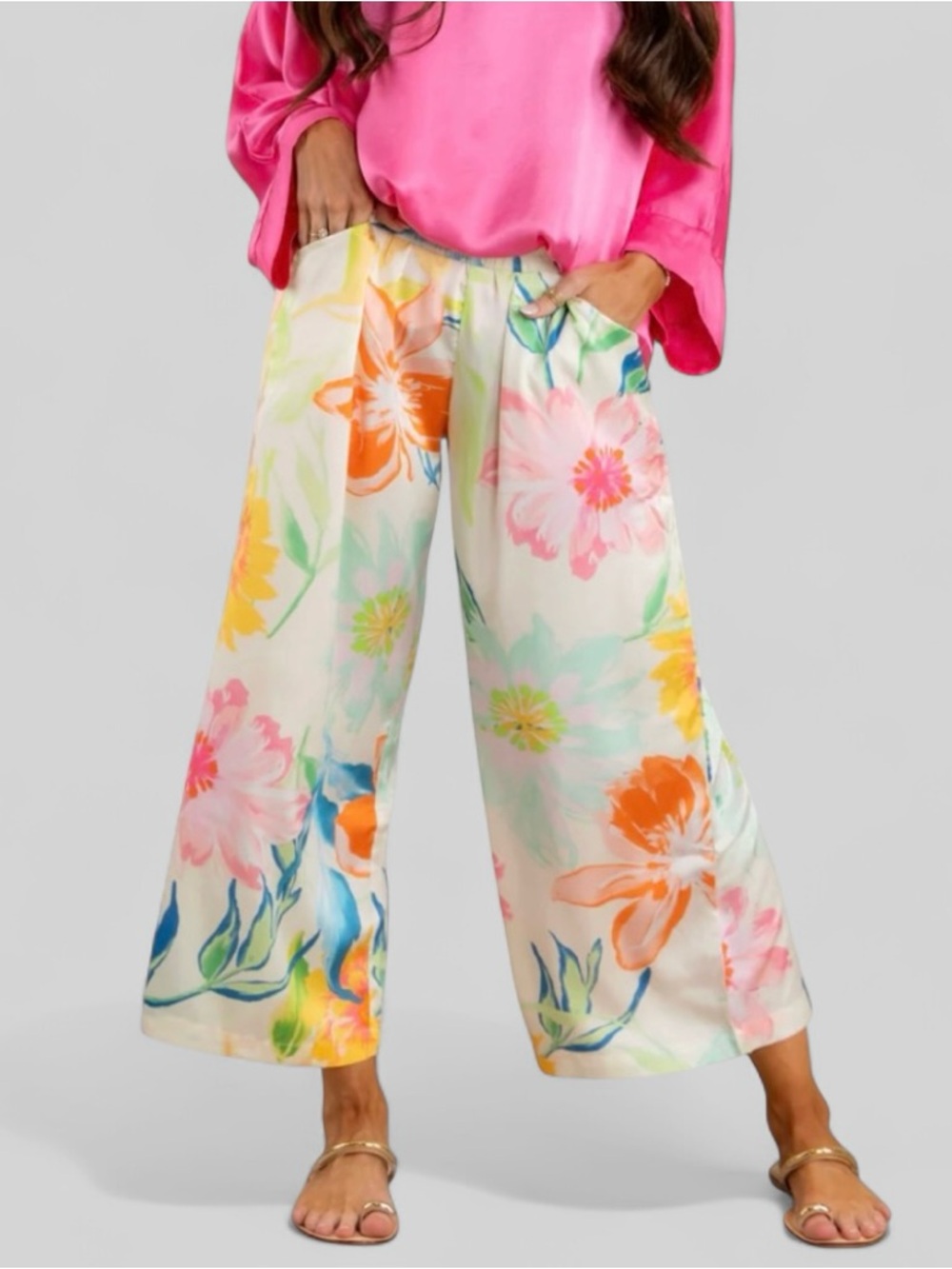 Umgee Floral Wide Leg Pants. Women’s Size Small